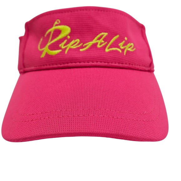 Rip A Lip Accessories - Women's Neon Pink With Yellow Lettering Rip‎ A Lip Adjustable Fishing Visor Hat
